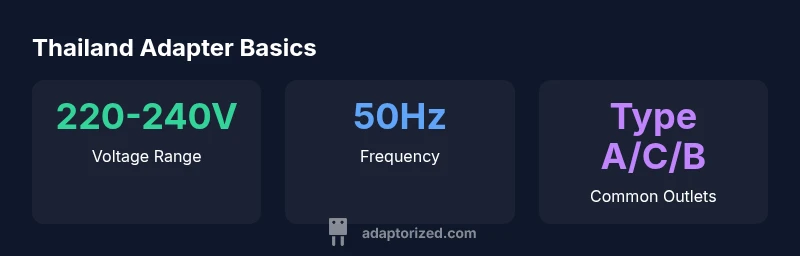 Infographic showing Thailand voltage, frequency, and outlet types